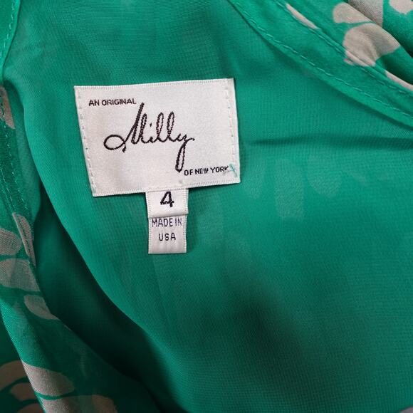 Milly Top Womens 4 Silk Green Geometric Print Halter Flowy Draped Hankerchief - Picture 4 of 7